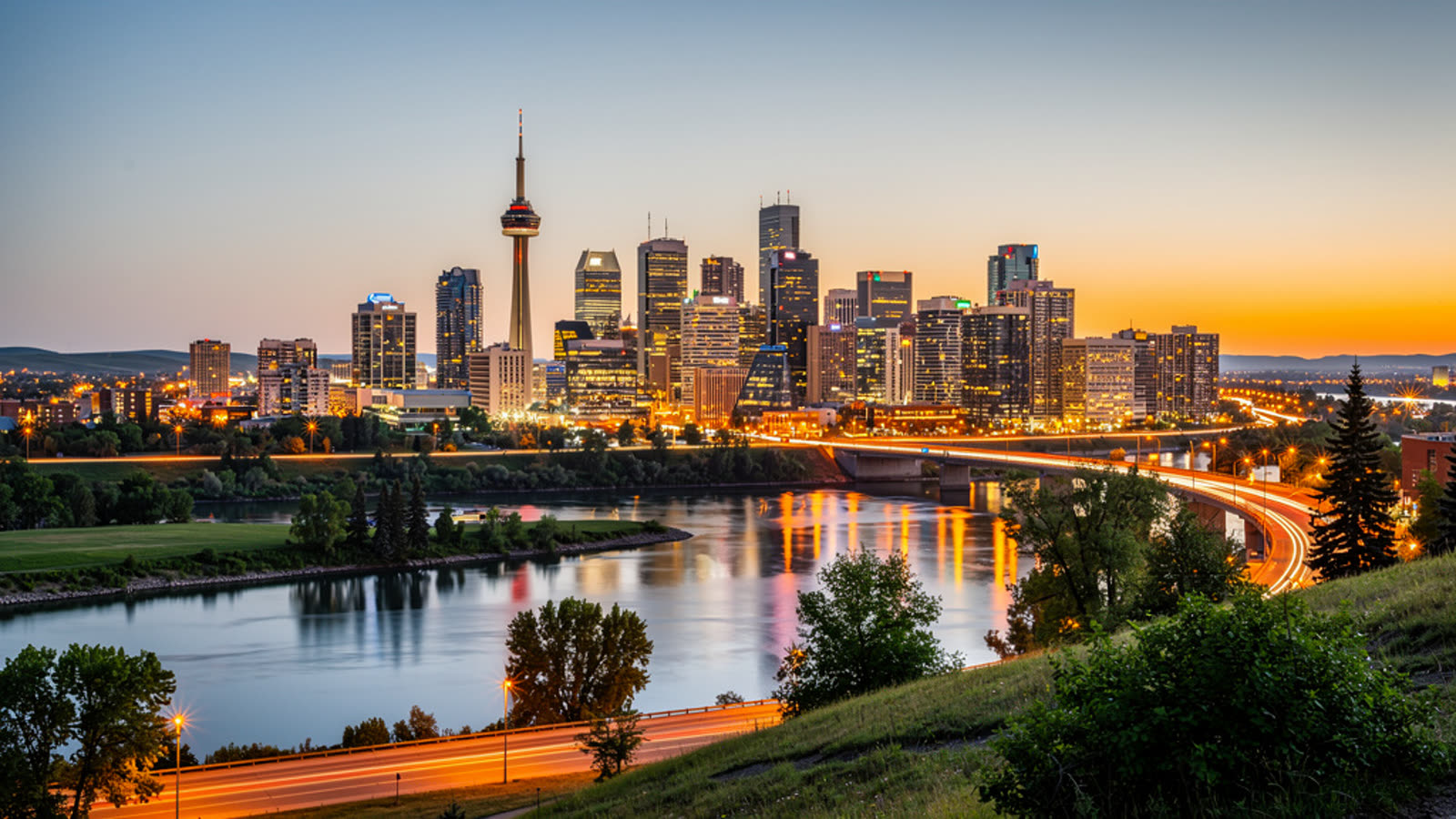 Calgary skyline at dusk